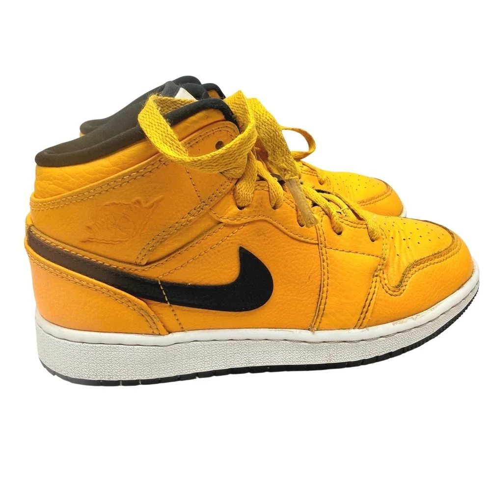 Nike Air Jordan 1 Mid Youth GS‎ Yellow Black Sneakers Size 4Y Athletic Shoes